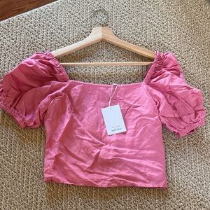 Pink Puff Sleeve Square Neck Top